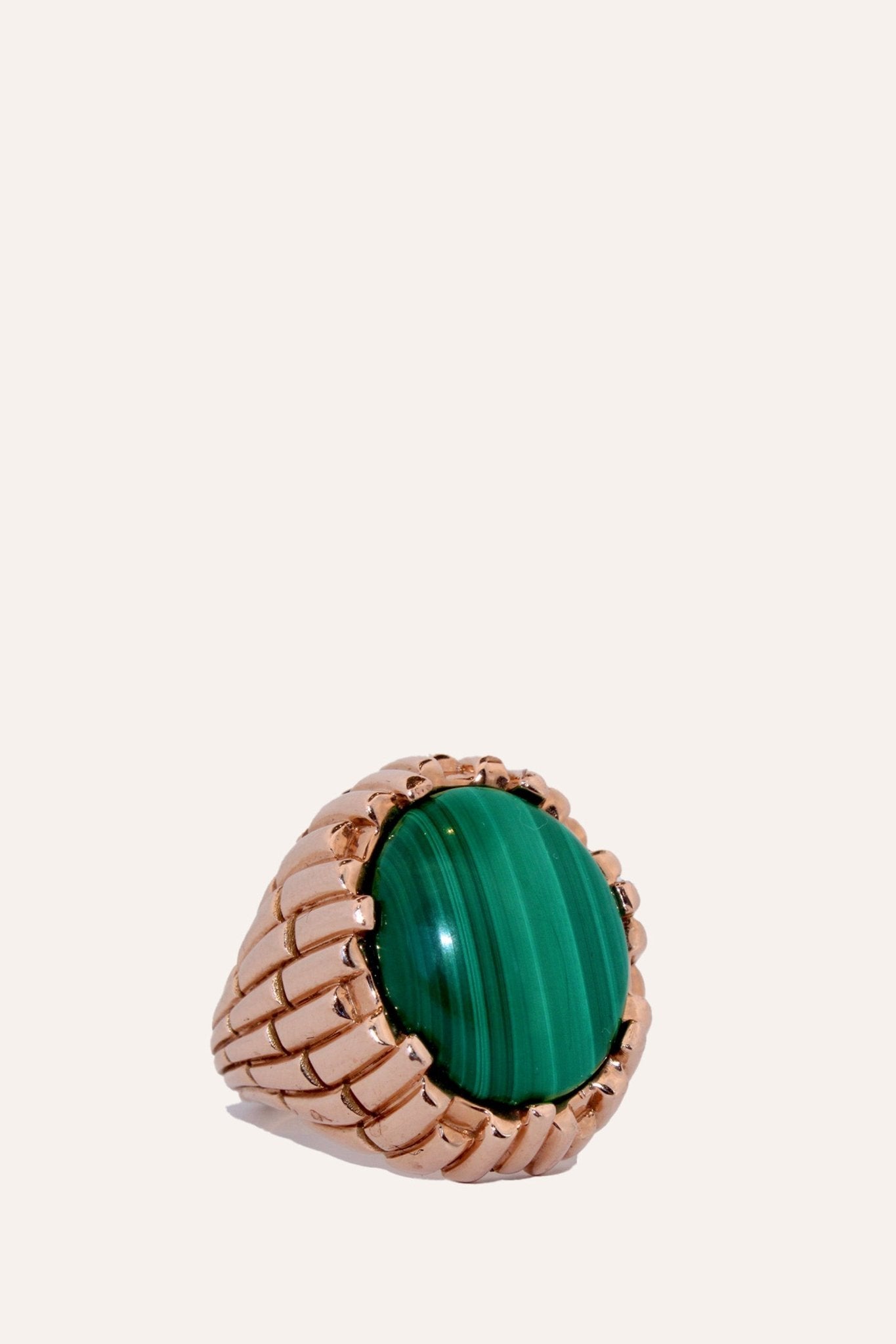 Malachite Ring with Rose Gold Bricks Band